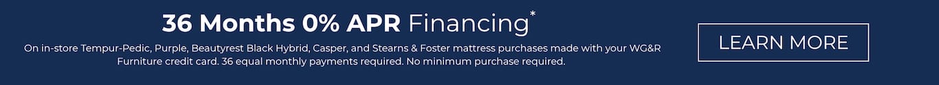 36 month financing with 0% APR on premium mattress brands at WG&R Sleep Shop