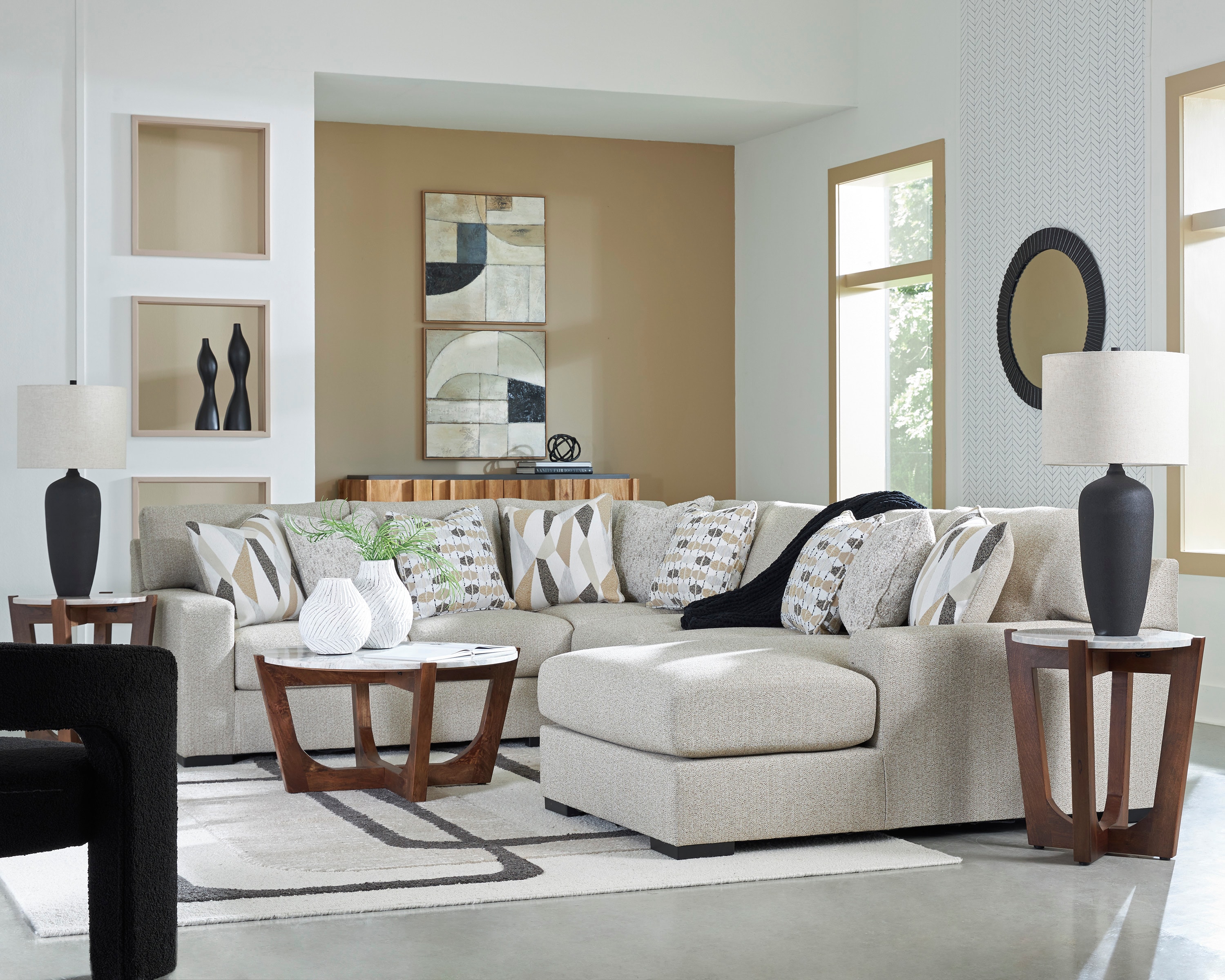 Light beige sectional in modern living room