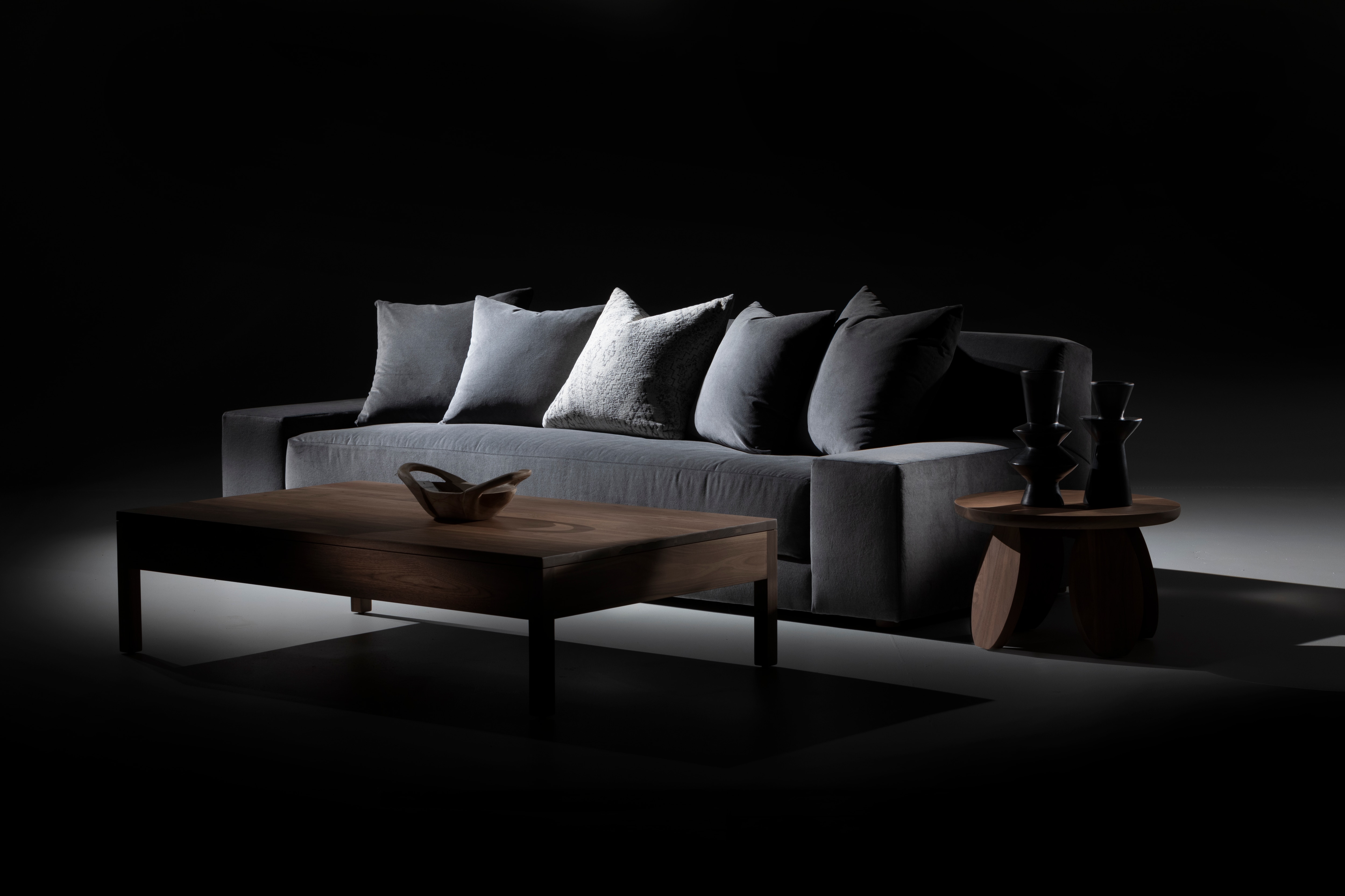 Gray Verellen sofa on dark lit background