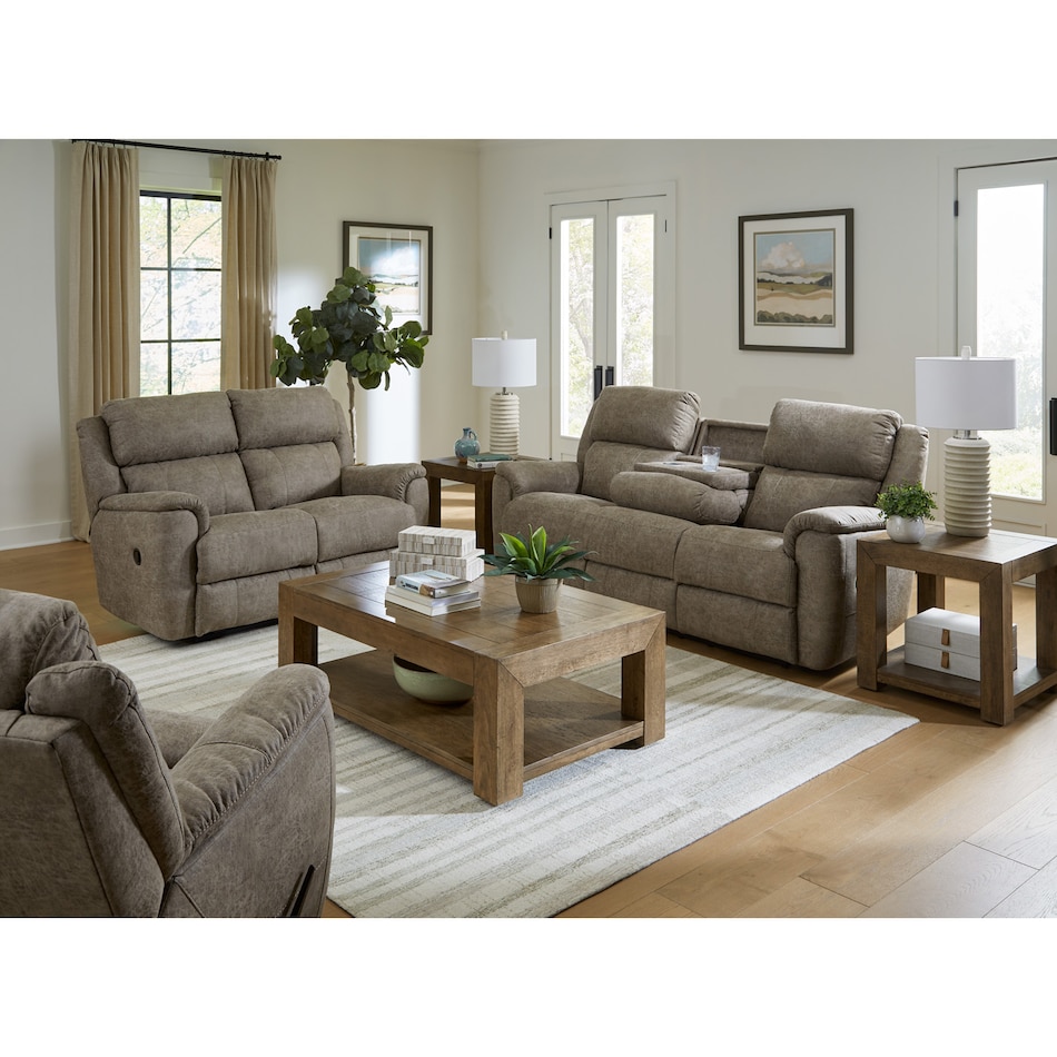  tan casual transitional recl sofa   