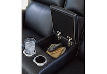 a black leather loveseat   