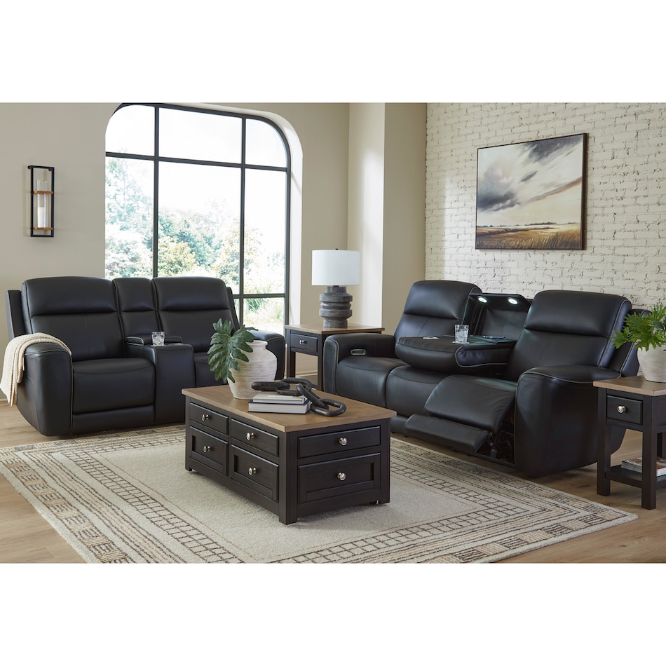 a black leather loveseat   