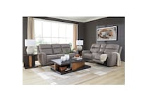 a gray leather loveseat   