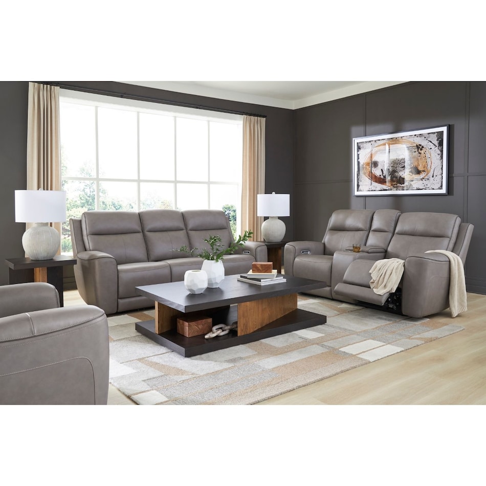 a gray leather sofa   
