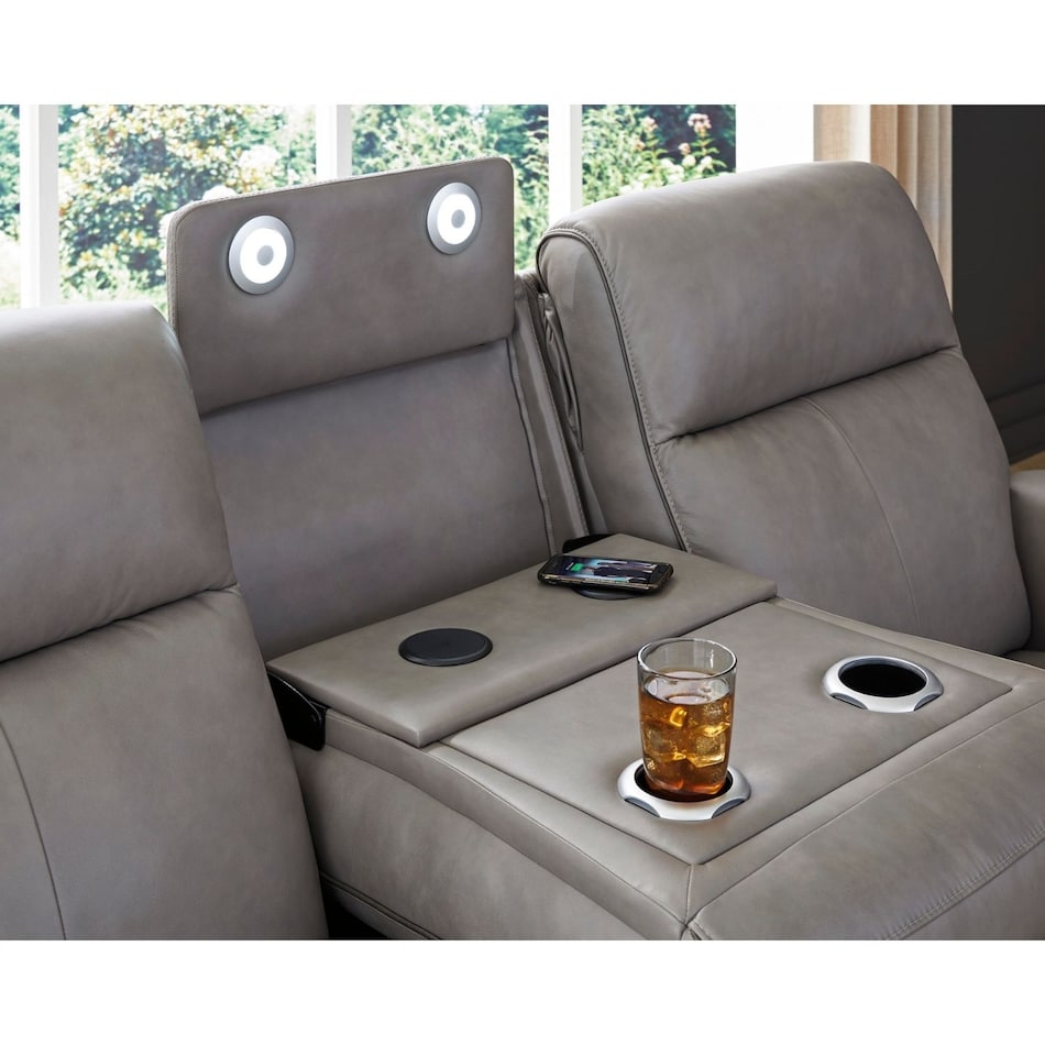 a gray leather sofa   