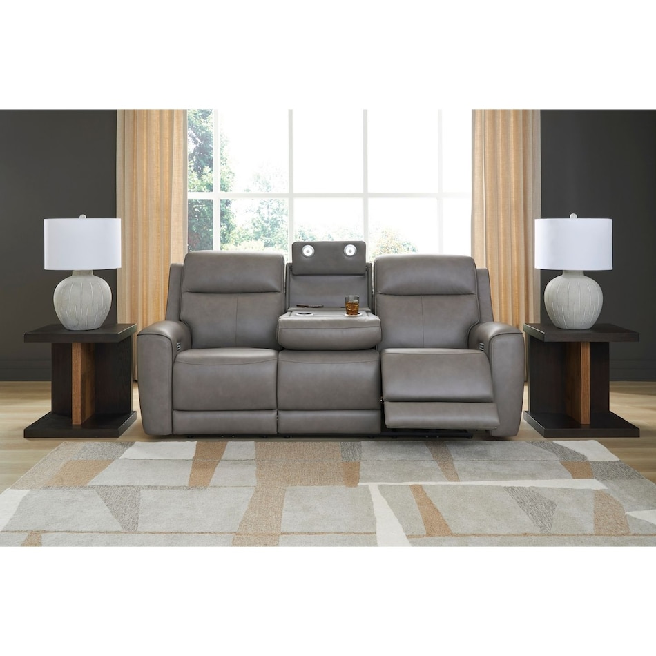 a gray leather sofa   