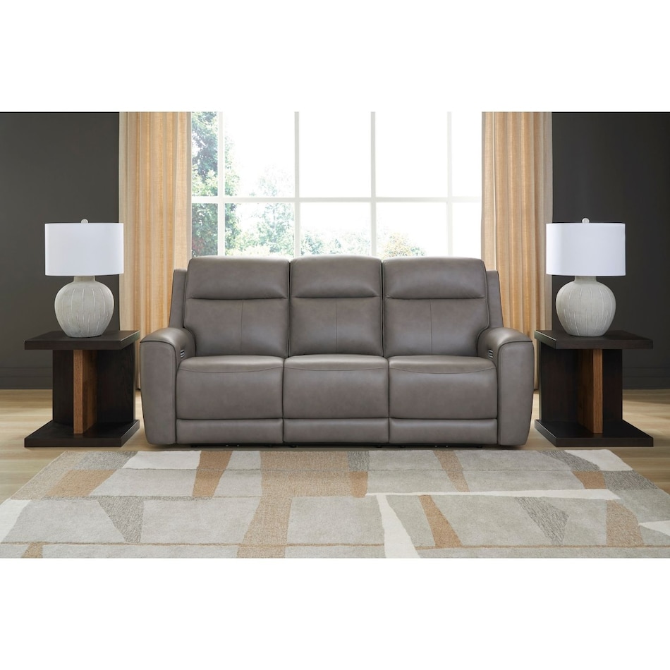 a gray leather sofa   