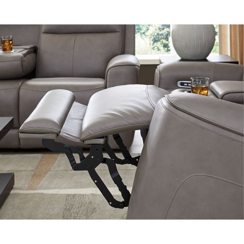 a gray leather sofa   