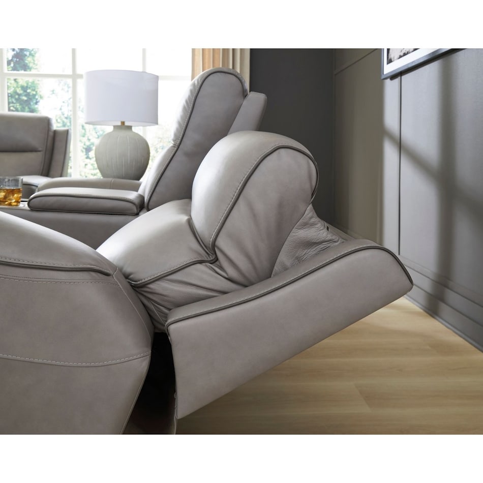 a gray leather sofa   