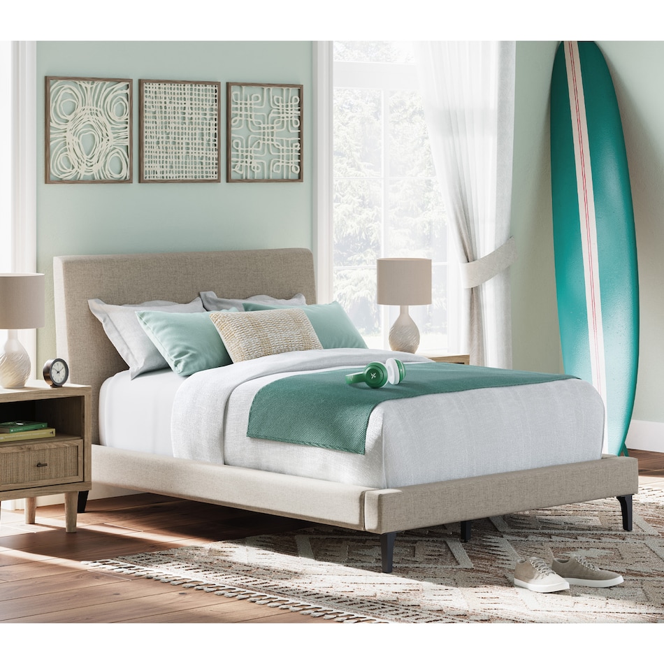 a beige uph headboard   