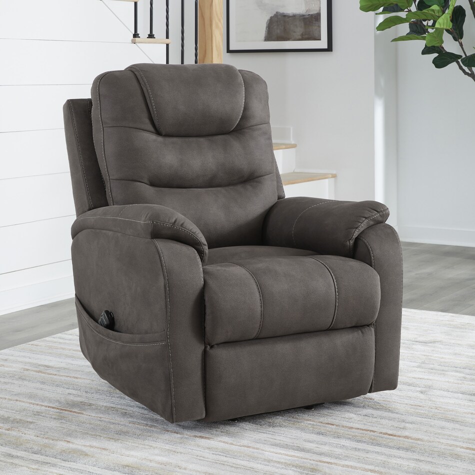 a gray fabric lift chair   