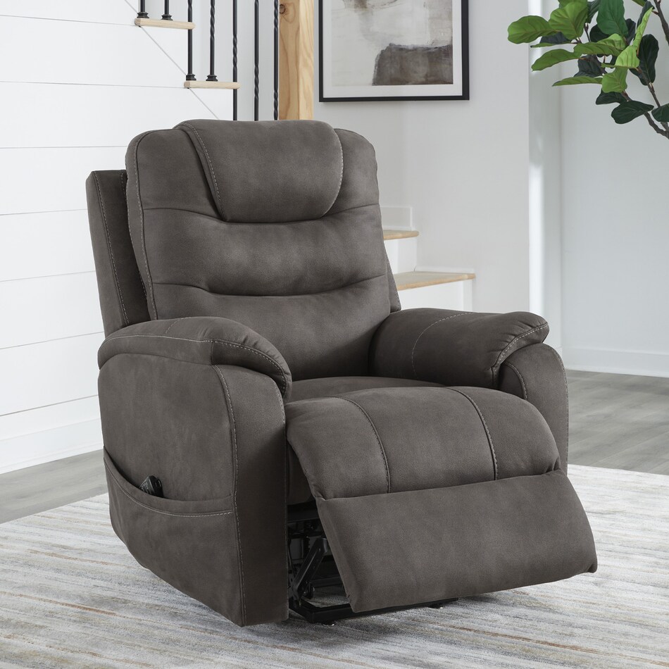 a gray fabric lift chair   