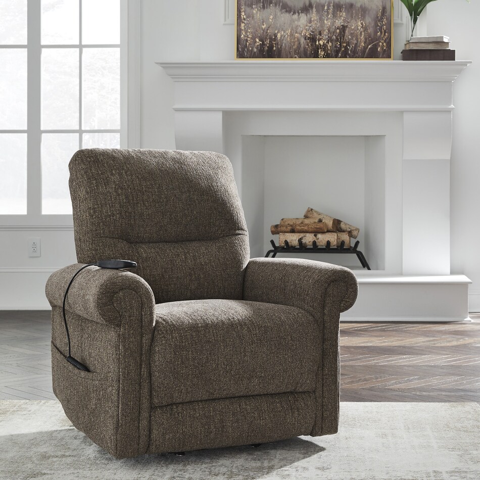 a brown fabric lift chair   