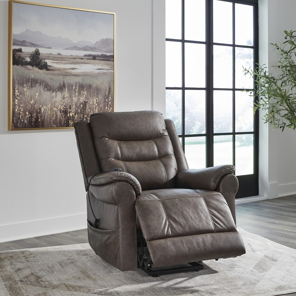 a gray fabric lift chair   