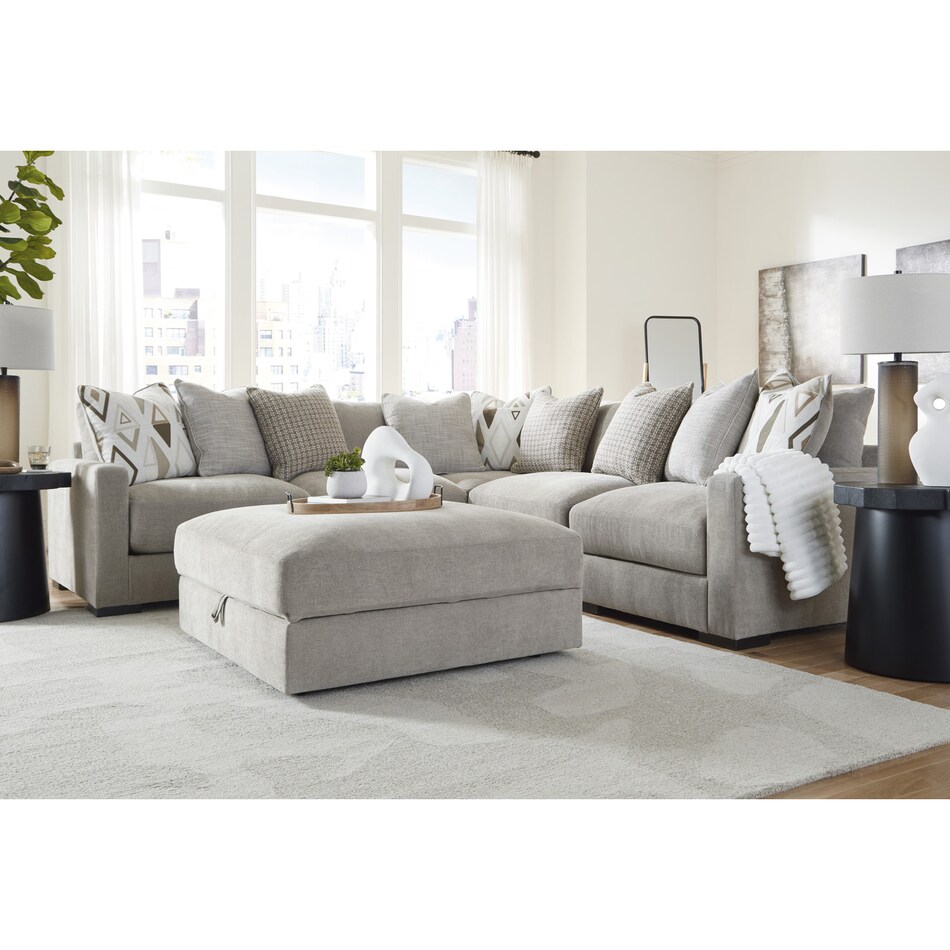 a beige fabric ottoman   