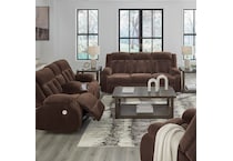 a brown fabric loveseat   