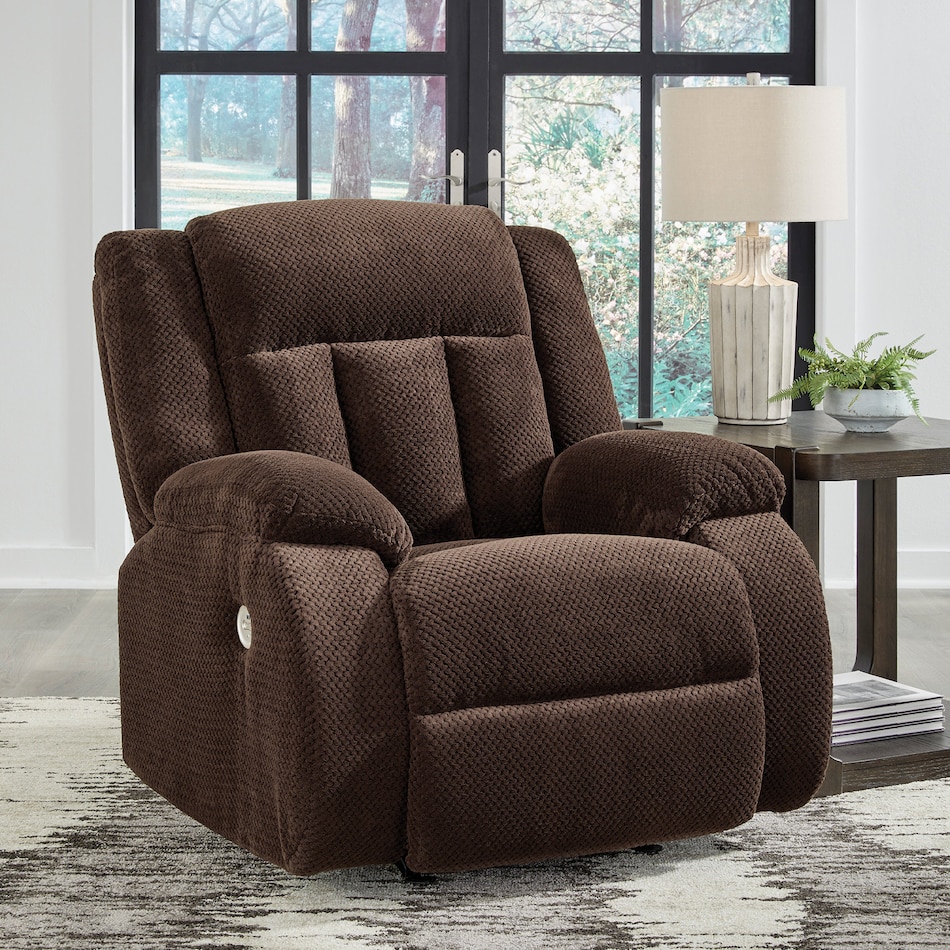 a brown recliner   