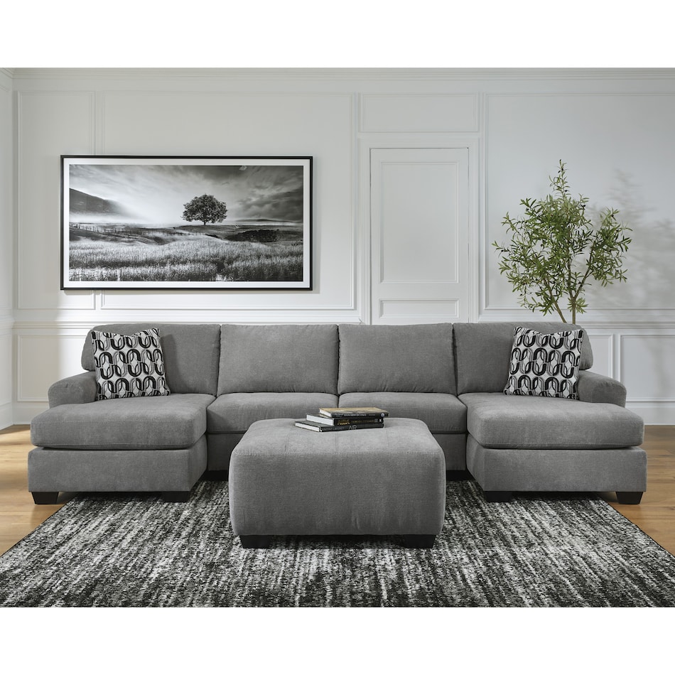 a fabric ottoman  room image  