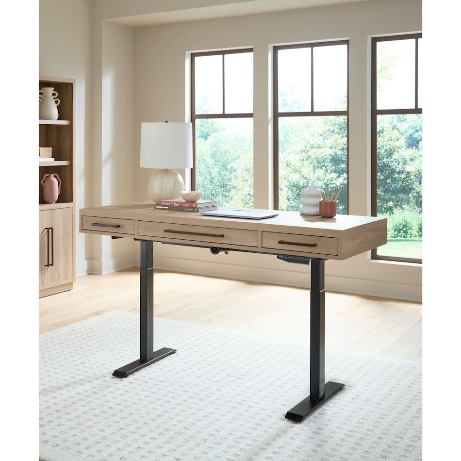 a light brown computer desk aiad  