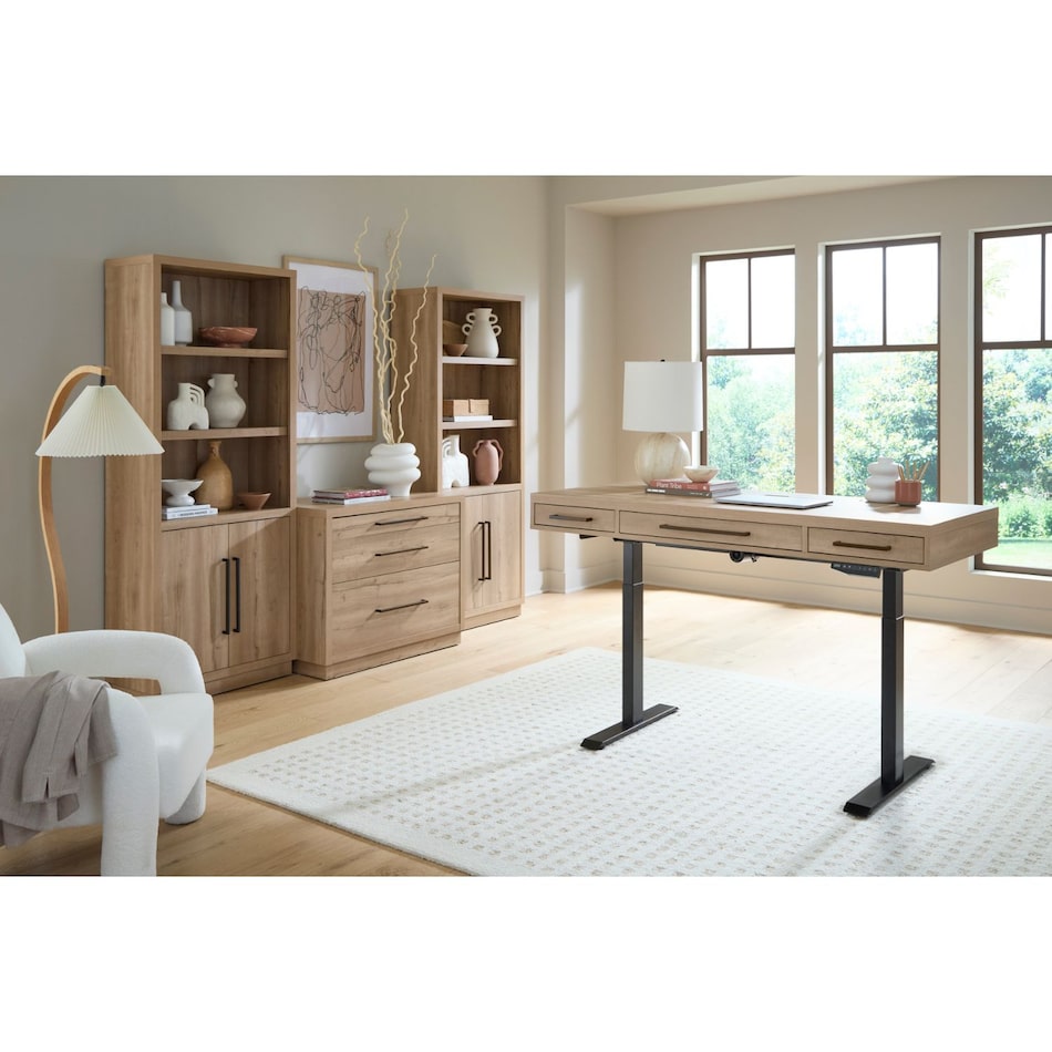 a light brown computer desk aiad  