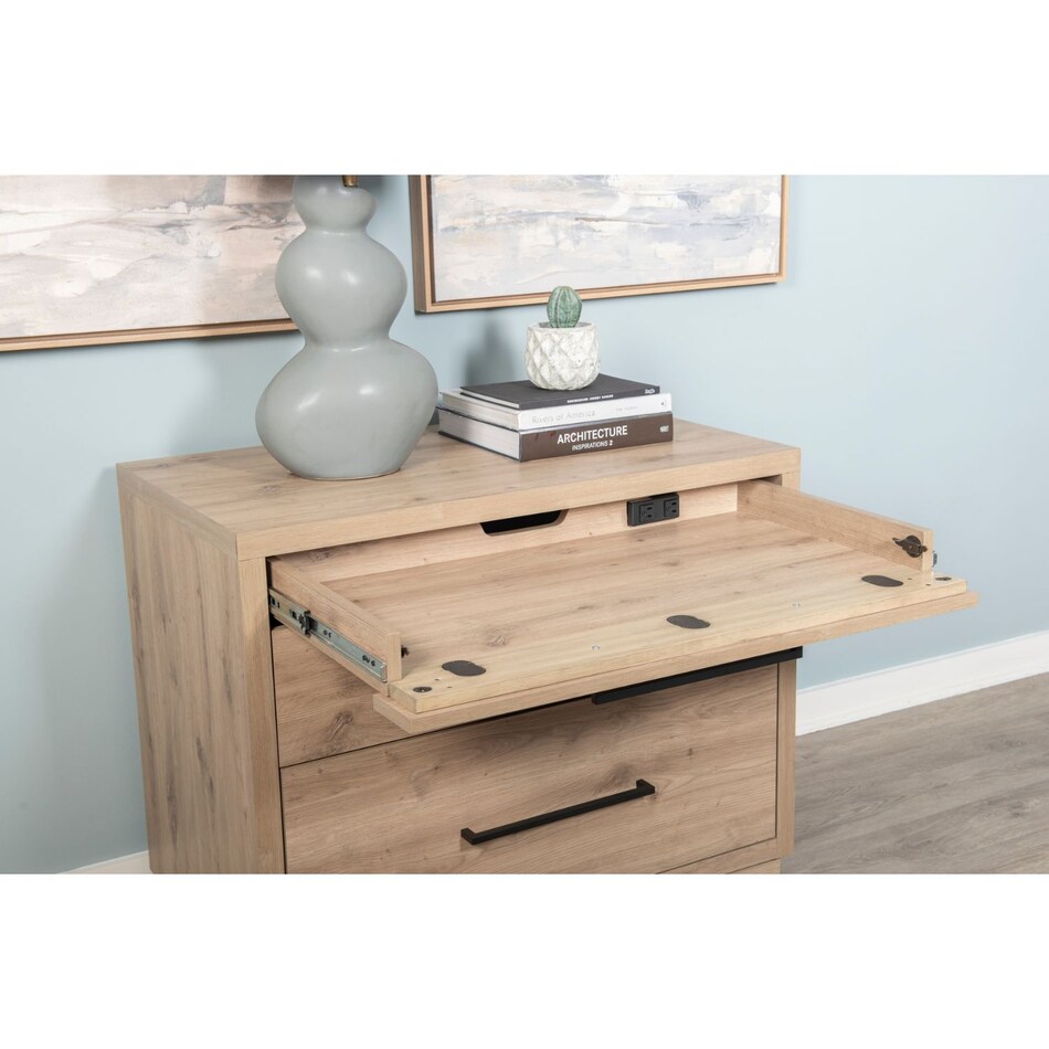 a light brown file cabinet   