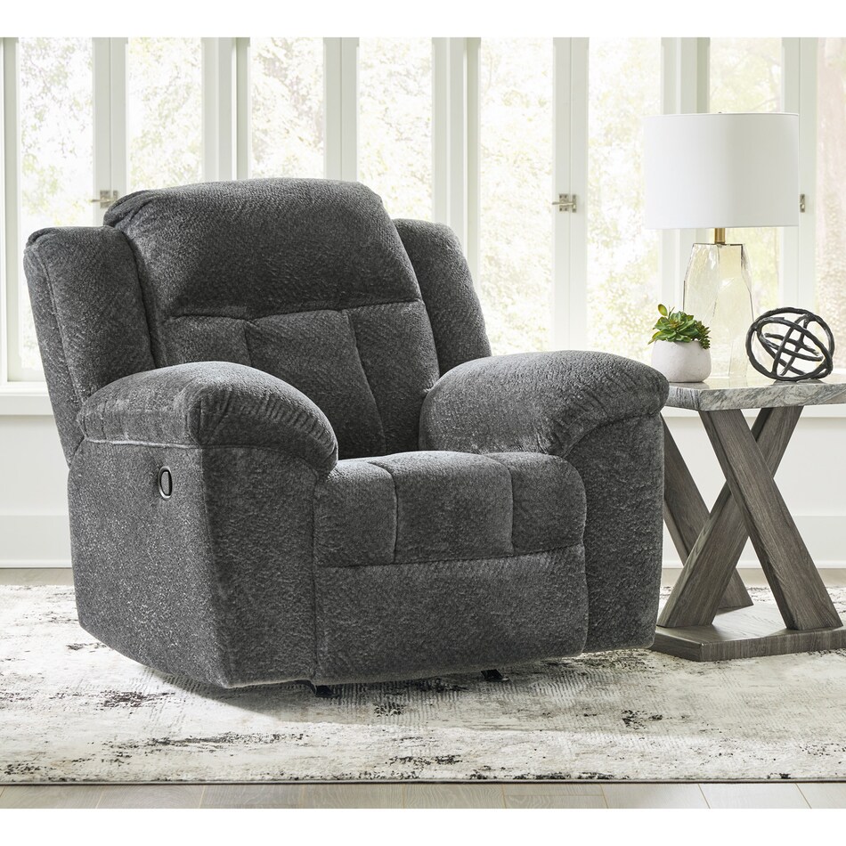 a gray fabric recliner   