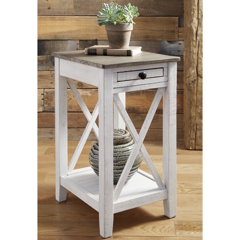 a distressed end chairside table   