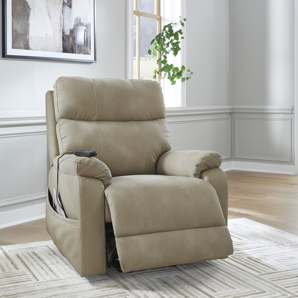 a tan fabric lift chair   