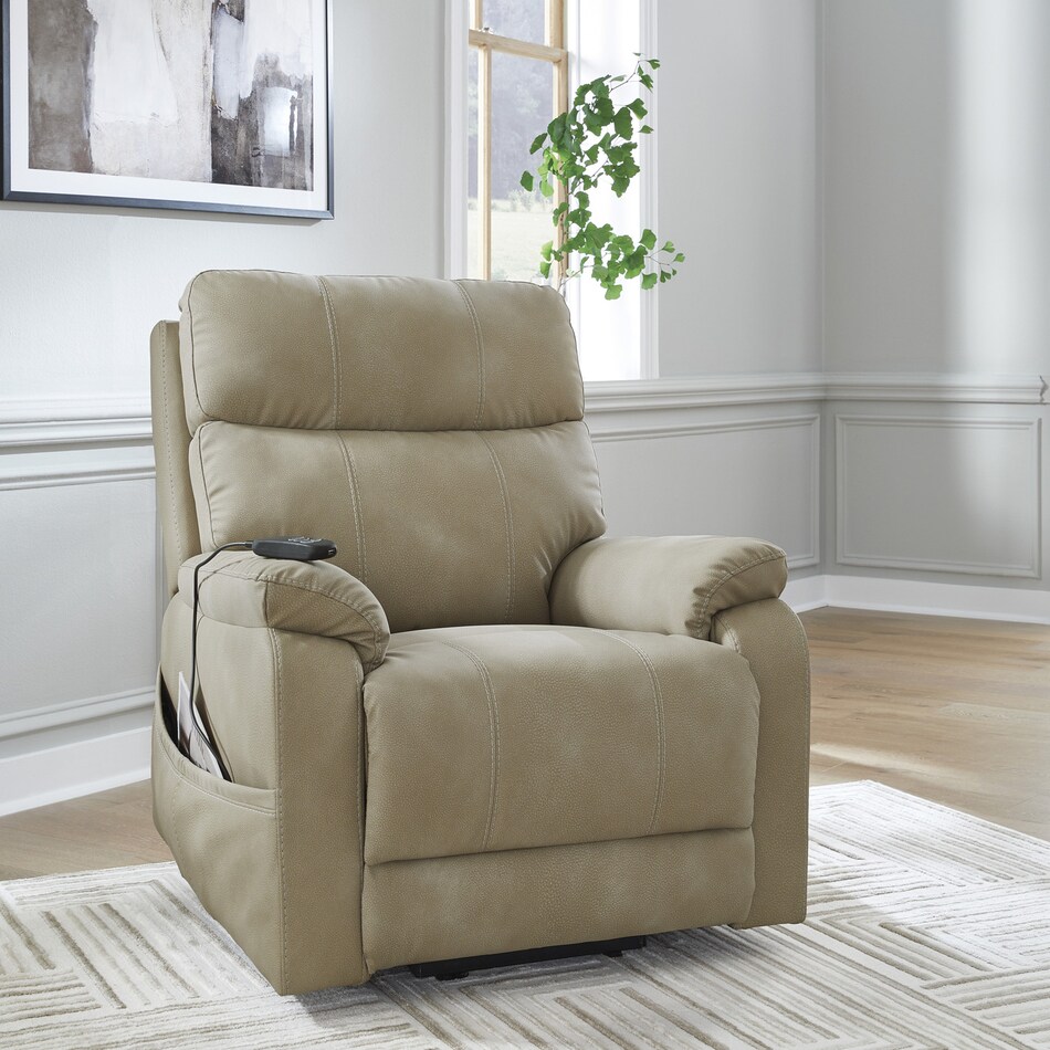 a tan fabric lift chair   