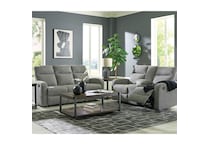 a gray fabric loveseat   