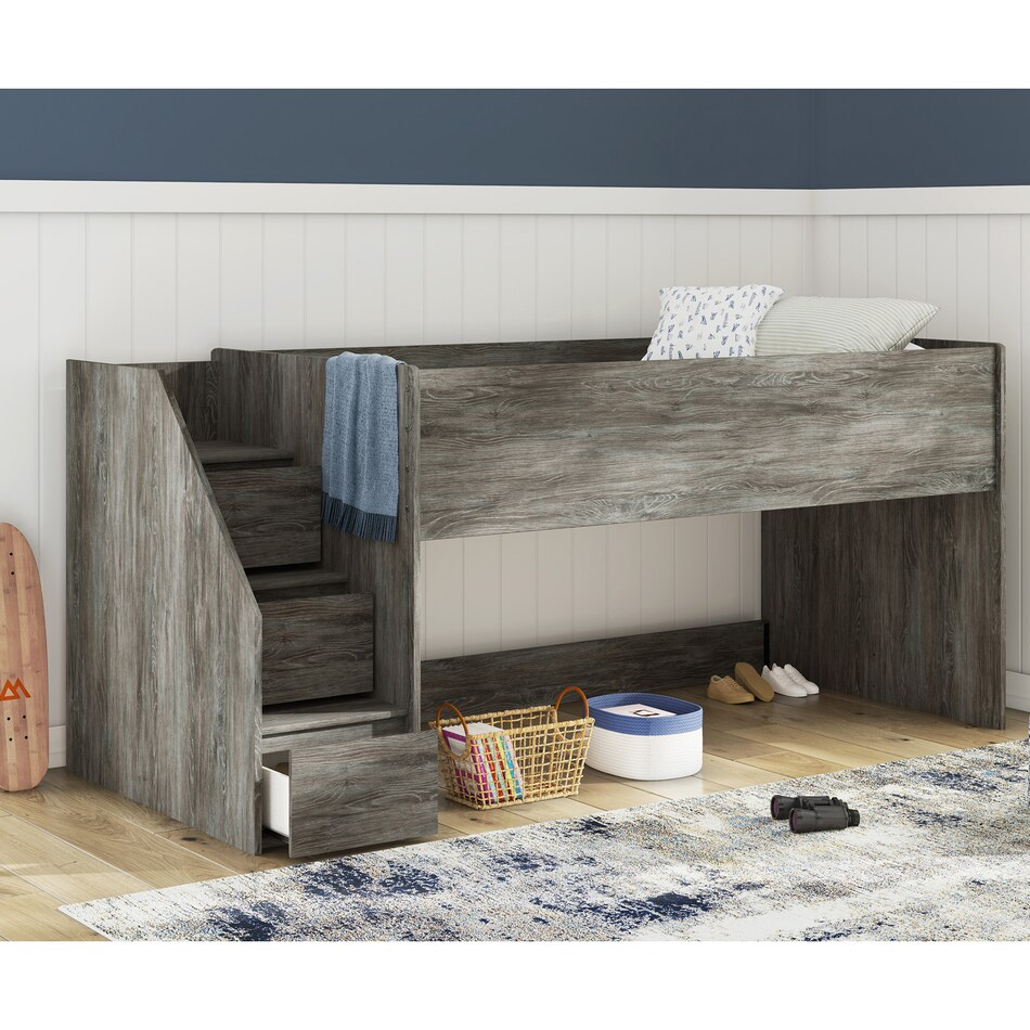 a gray loft bed abt  