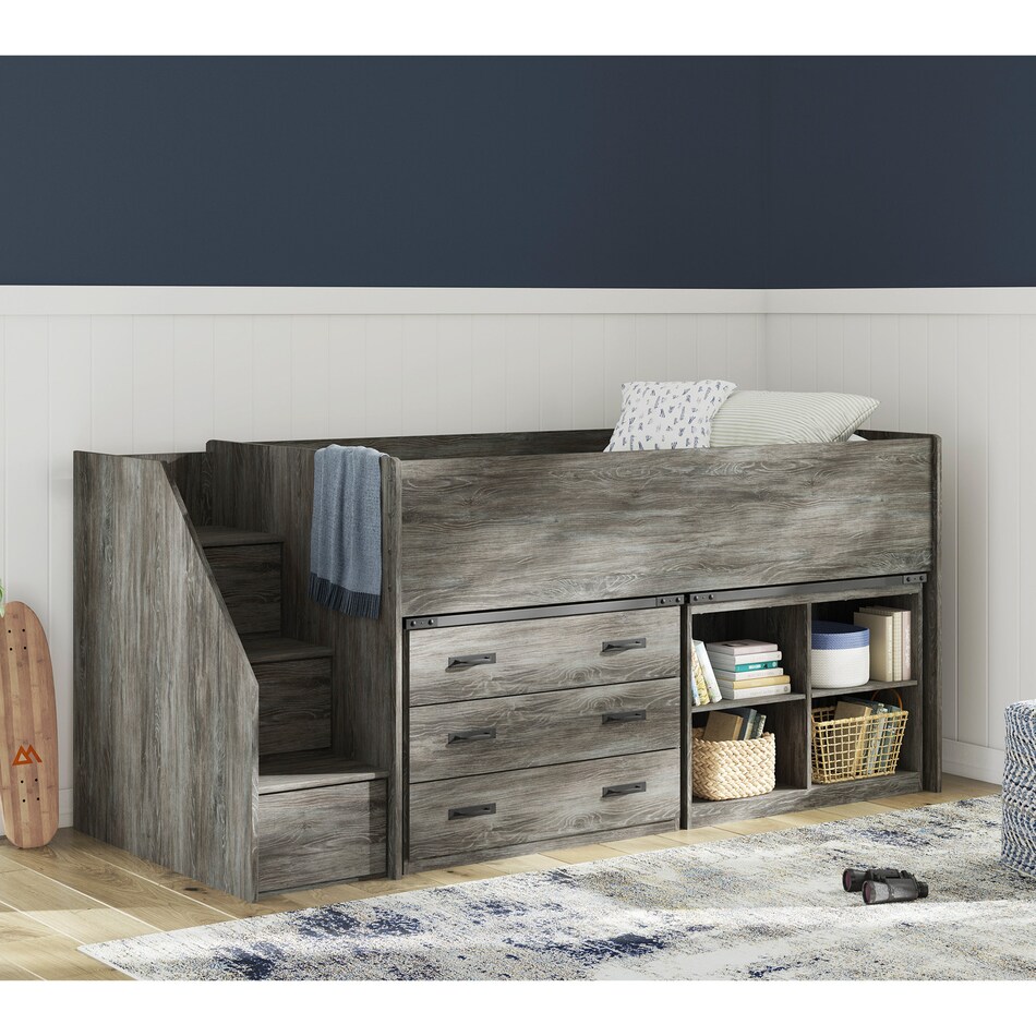 a gray loft bed abts  