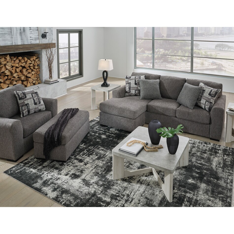 a gray fabric chaise   