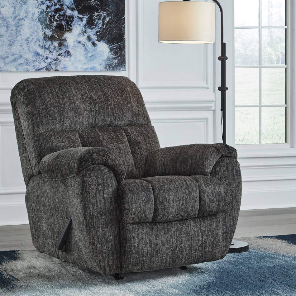 a gray fabric recliner   
