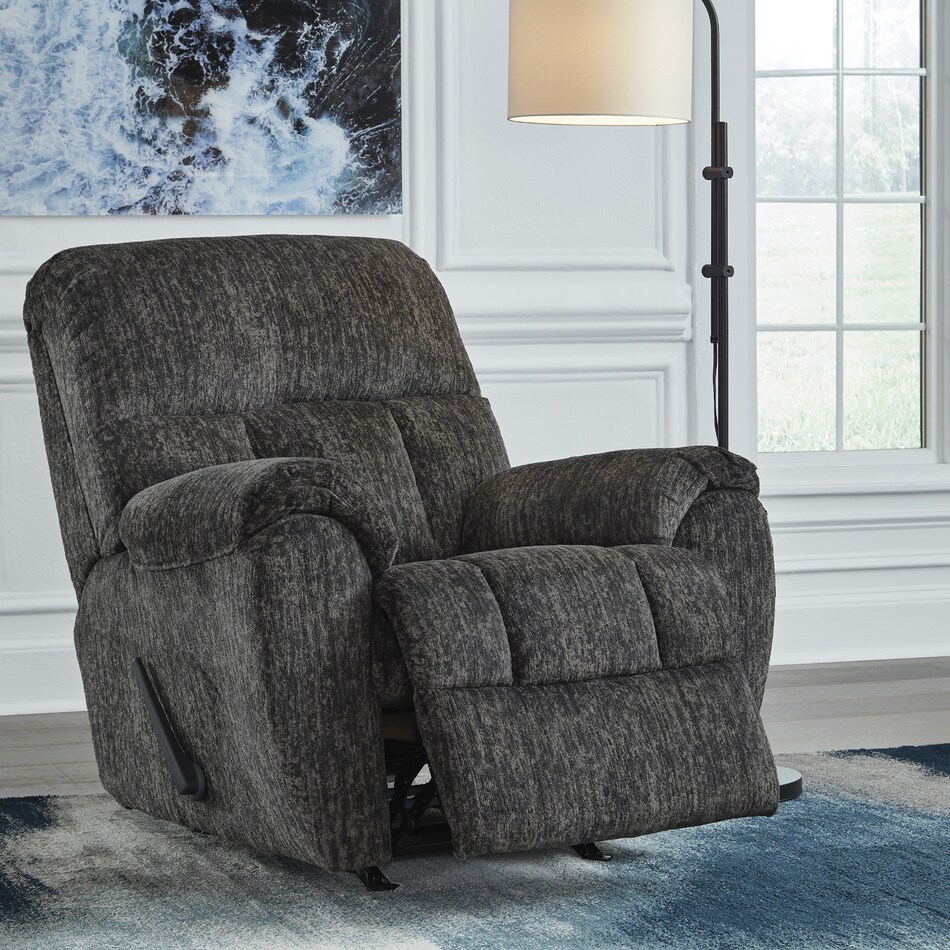 a gray fabric recliner   