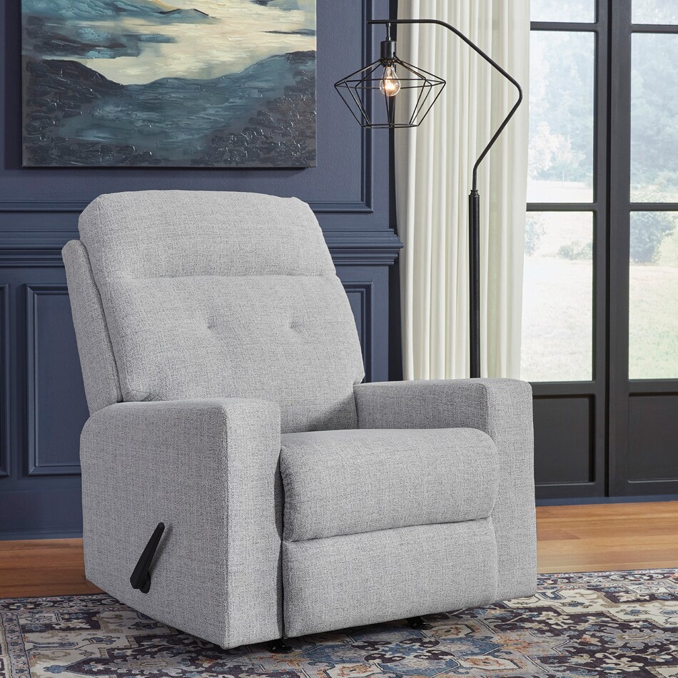 a gray fabric recliner   