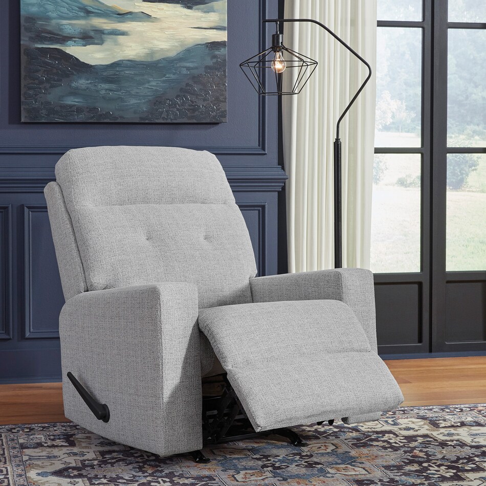 a gray fabric recliner   