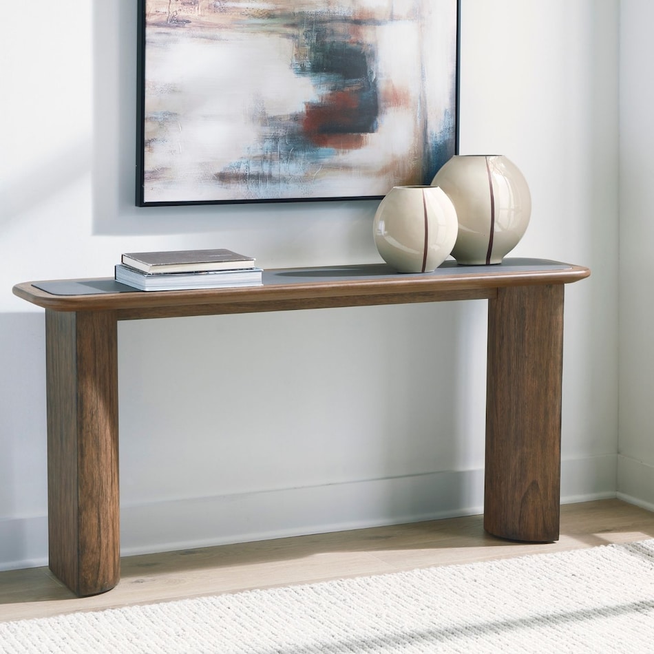 at brown sofa table   