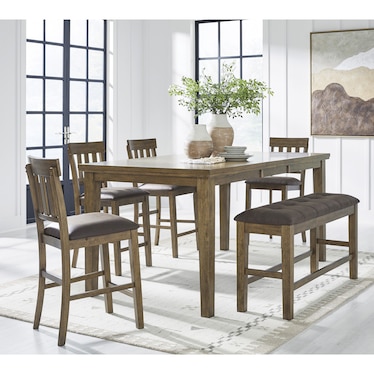 Ralene 6-Piece Light Brown Counter Height Dining Set