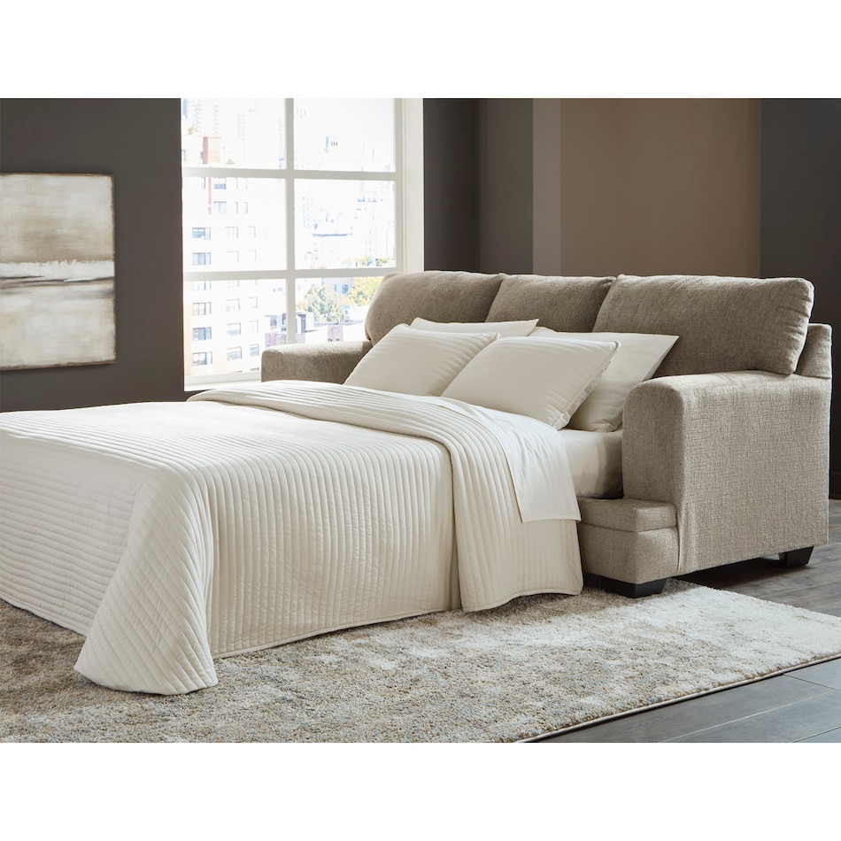 a taupe fabric queen sleeper   