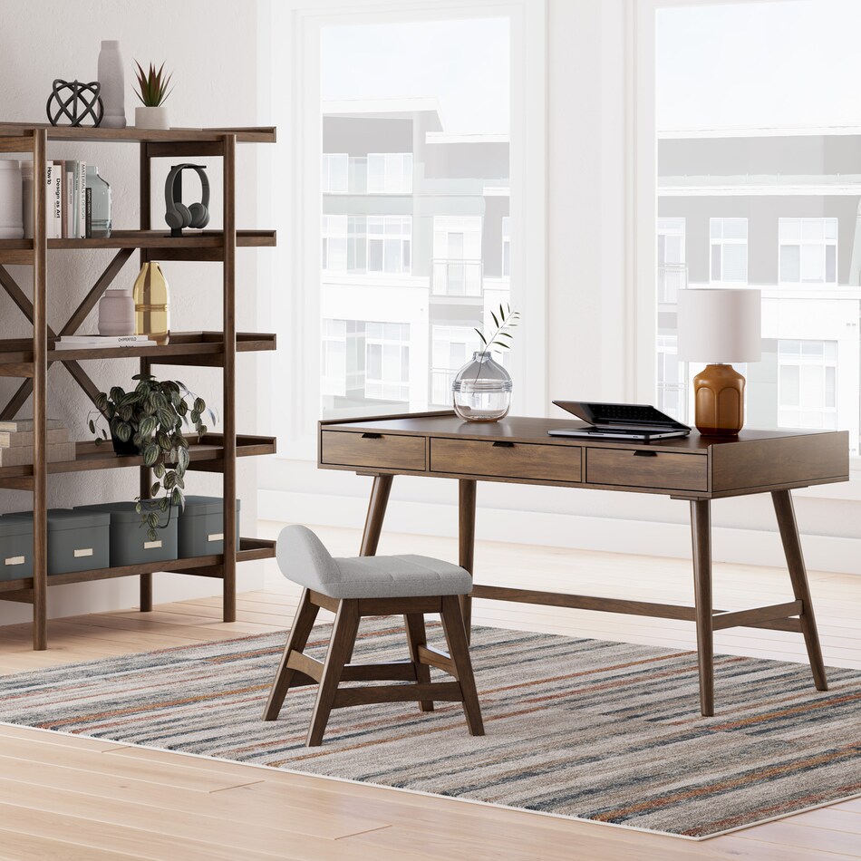 a brown computer desk   