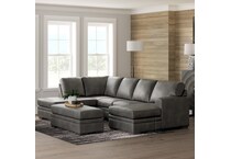 a gray fabric ottoman   