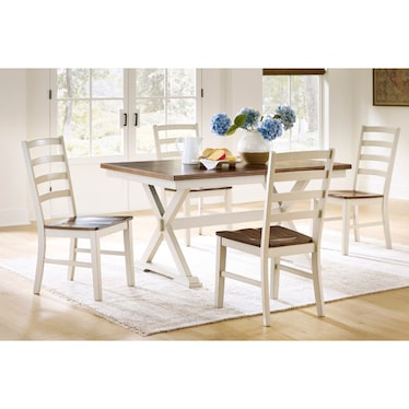 Riverside 5-Pc. White / Brown Butterfly Extension Dining Set