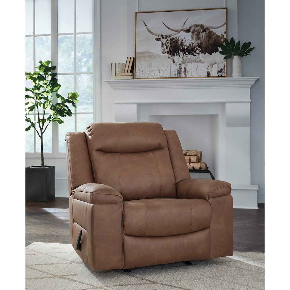 a brown fabric recliner   