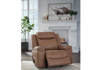 a brown fabric recliner   
