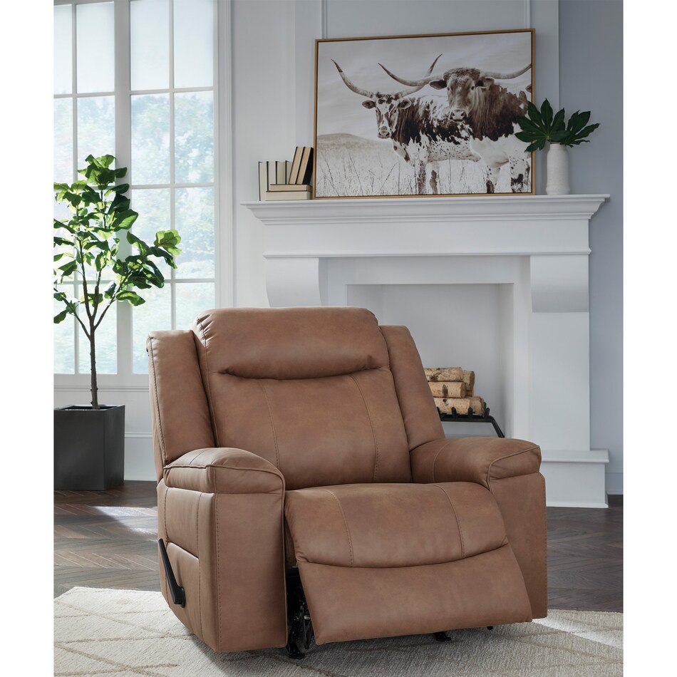 a brown fabric recliner   