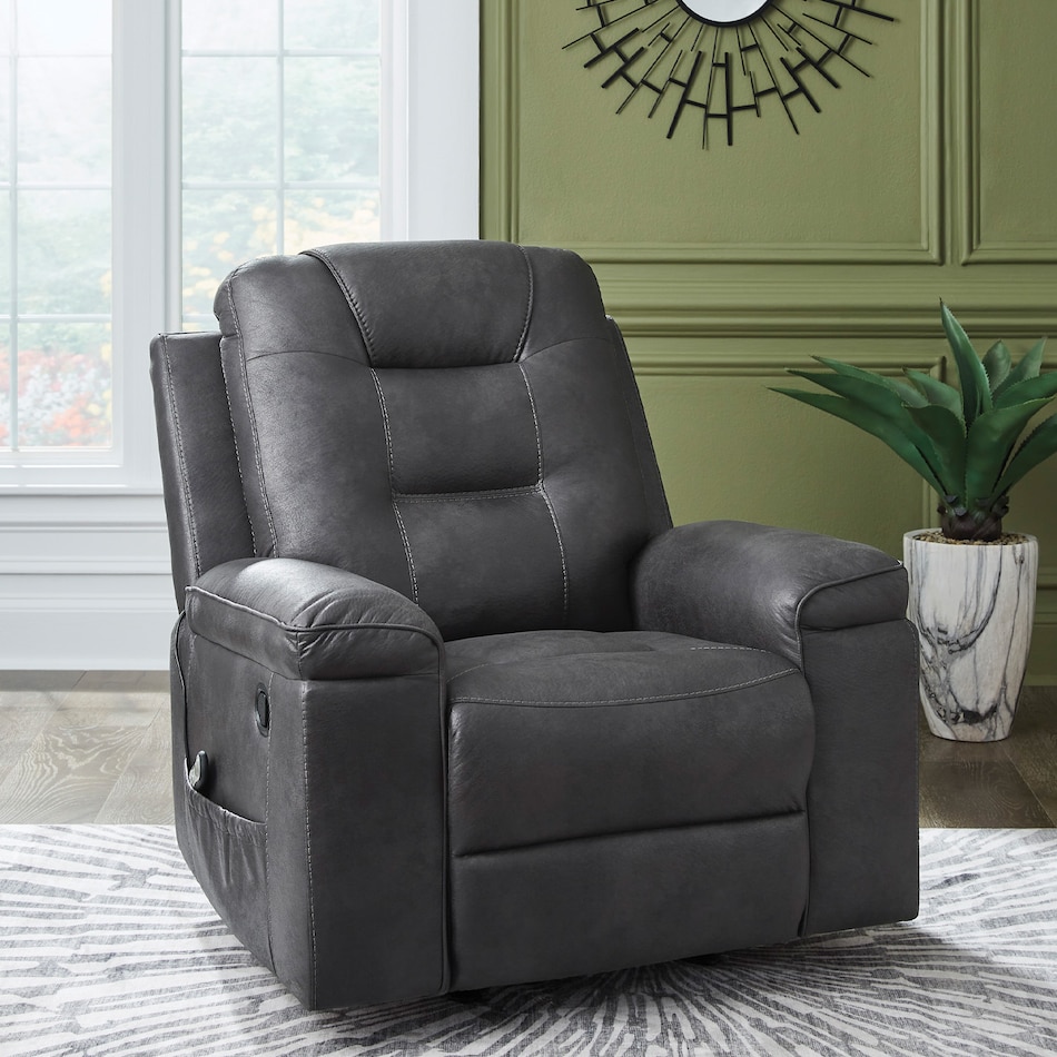 a gray fabric recliner   