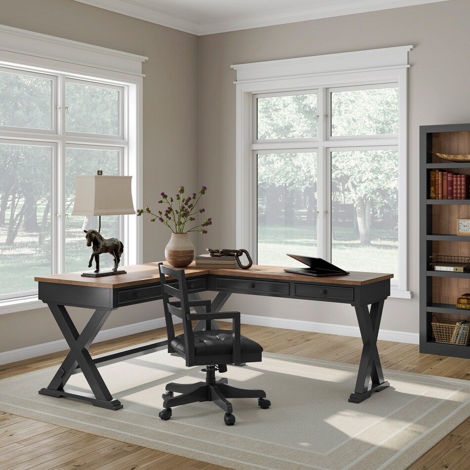 a brown black computer desk ahld  