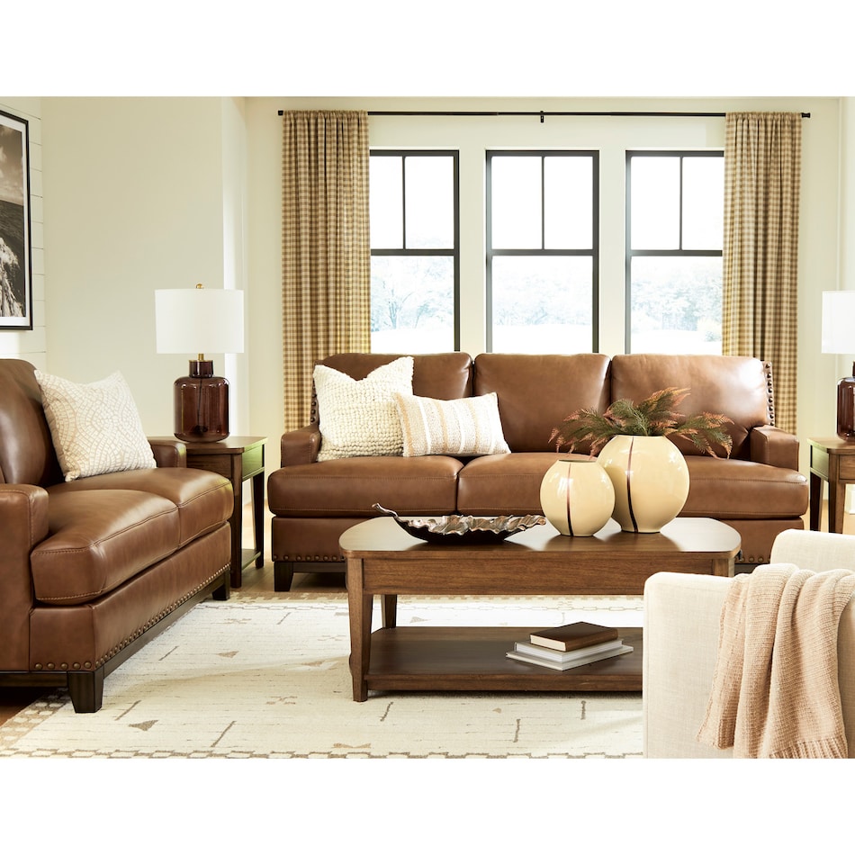 a brown leathermatch sofa   