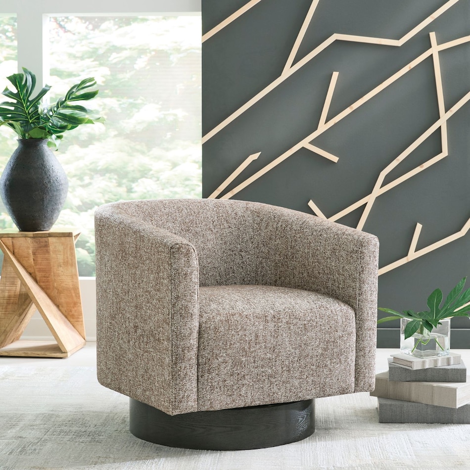a brown fab swivel occasional chair   